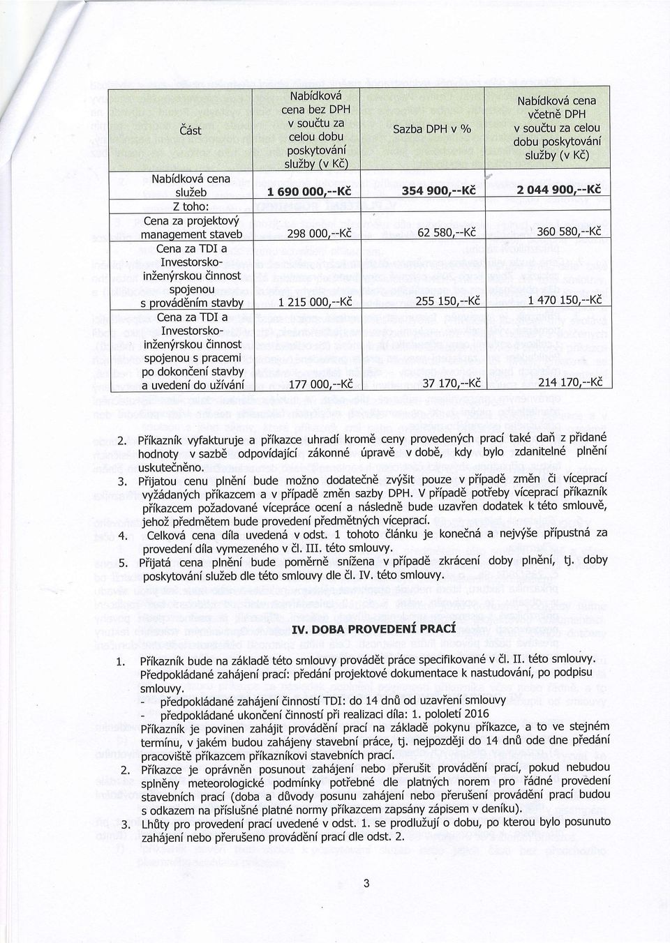 215 000,--Kd 255 150,--Kd 1 470 150,--Kd Cena za TDI a InvestorskoinZen'irskou dinnost spojenou s pracemi po dokondeni stavby a uvedeni do uzfvdni i77 000,--Kd 37 r70,-kt 2L4 r70,--kt 5.