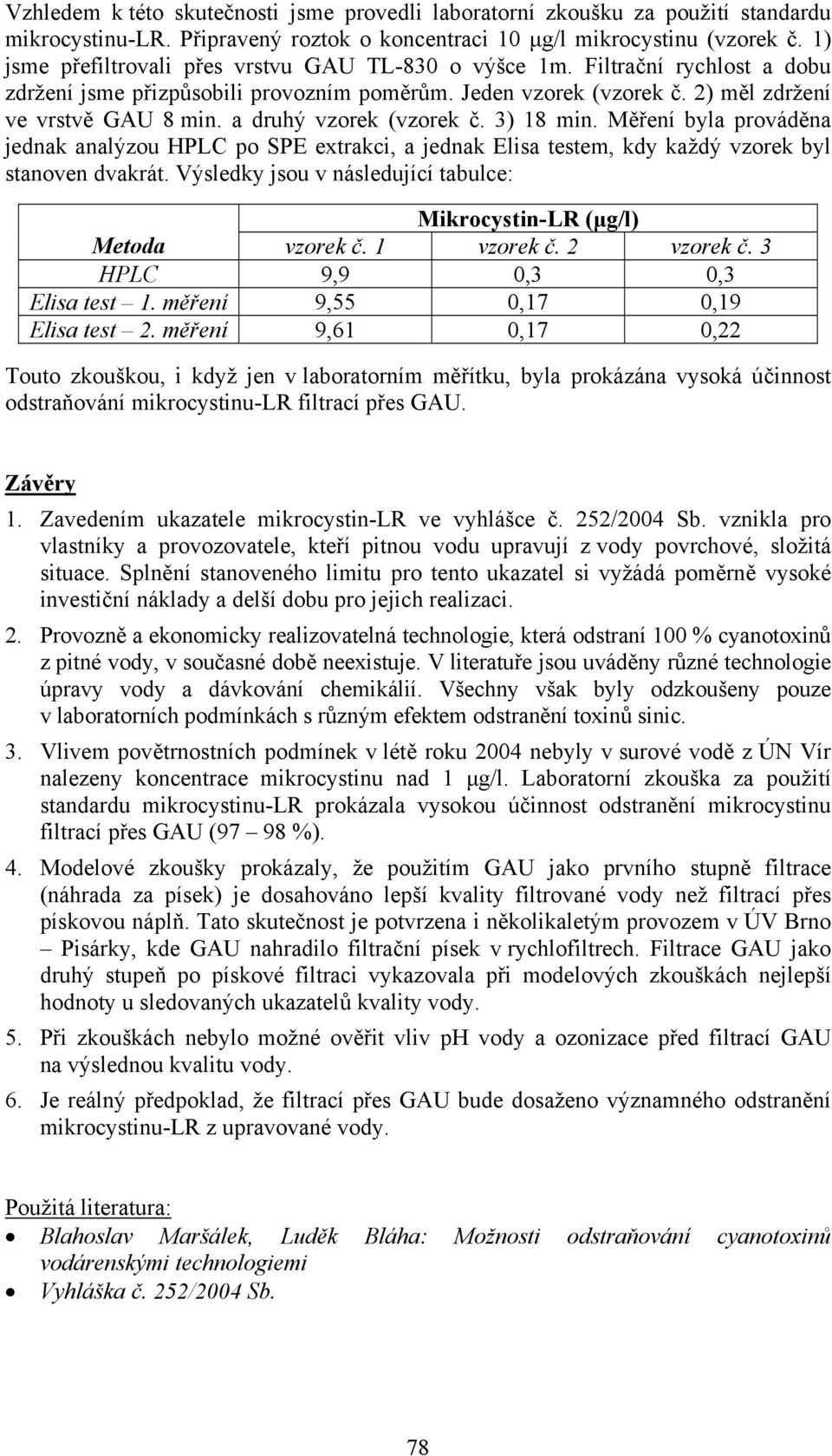 a druhý vzorek (vzorek č. 3) 18 min. Měření byla prováděna jednak analýzou HPLC po SPE extrakci, a jednak Elisa testem, kdy každý vzorek byl stanoven dvakrát.