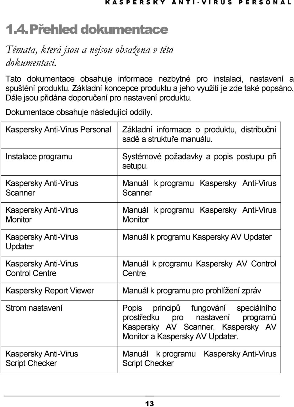 Dále jsou přidána doporučení pro nastavení produktu. Dokumentace obsahuje následující oddíly.