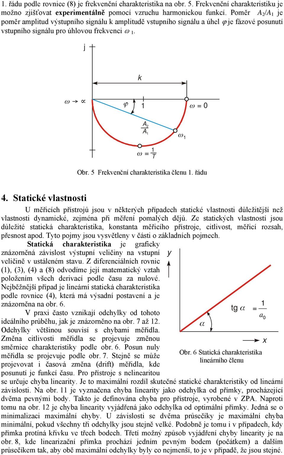 5 Frekvenční charakerisika členu. řádu 4. Saické vlasnosi U měřicích přísrojů jsou v někerých případech saické vlasnosi důležiější než vlasnosi dnamické, zejména při měření pomalých dějů.