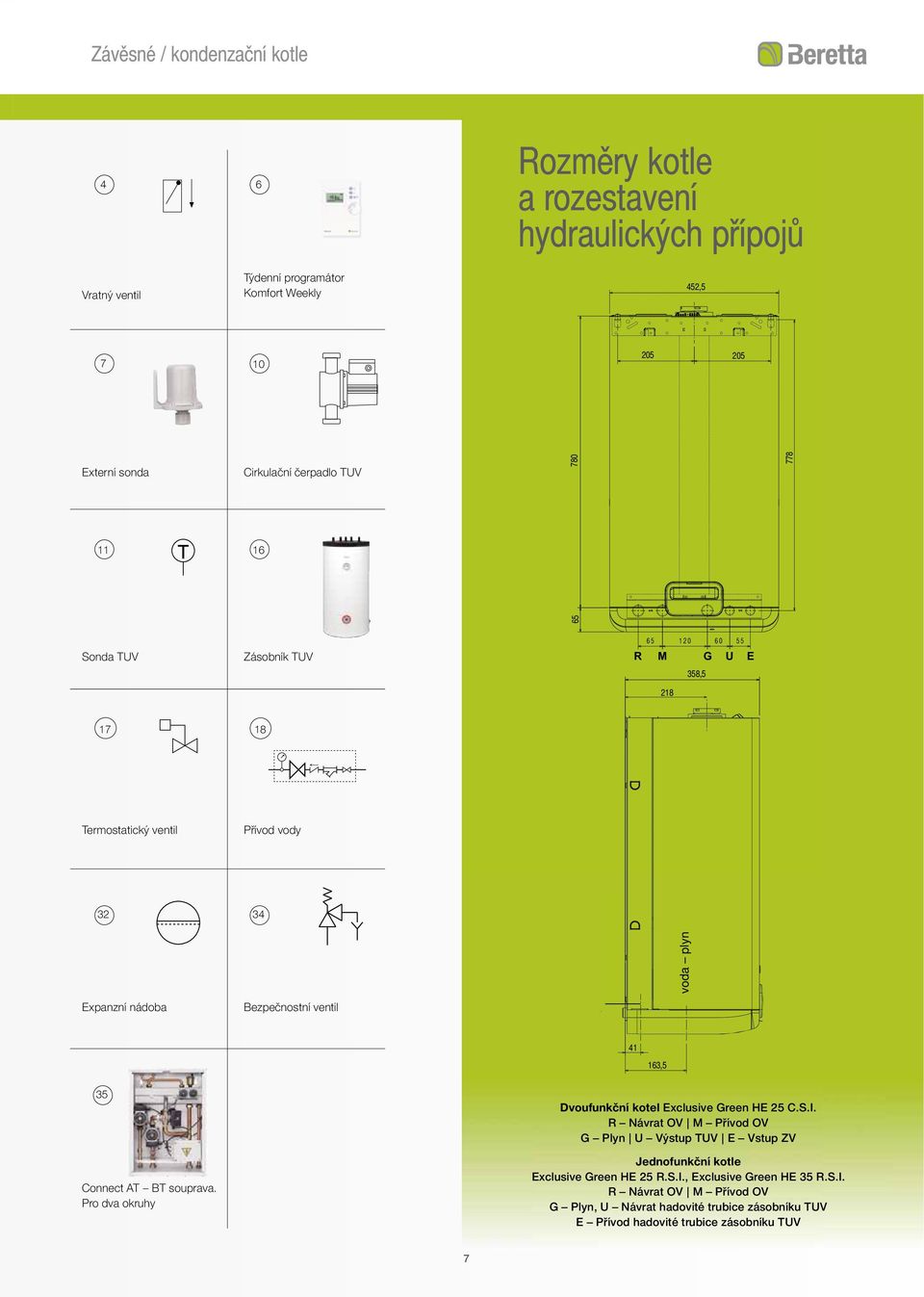 ventil 41 163,5 35 Connect AT BT souprava. Pro dva okruhy Dvoufunkční kotel Exclusive Green HE 25 C.S.I.