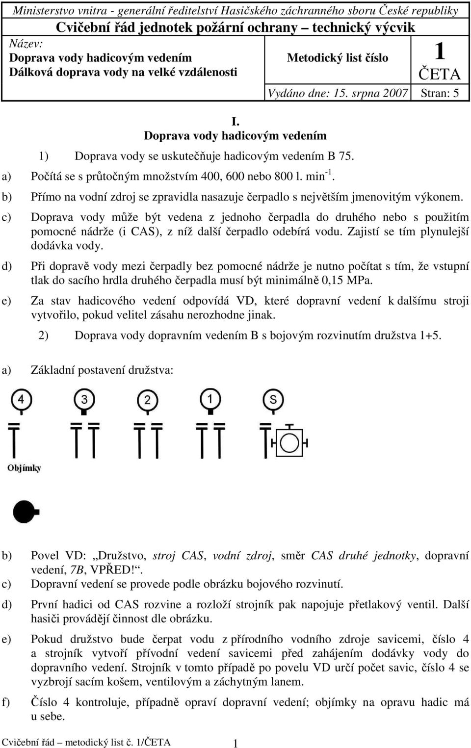 Metodický list číslo 1 ČETA Vydáno dne: 15. srpna 2007 Stran: 5 b) Přímo na vodní zdroj se zpravidla nasazuje čerpadlo s největším jmenovitým výkonem.