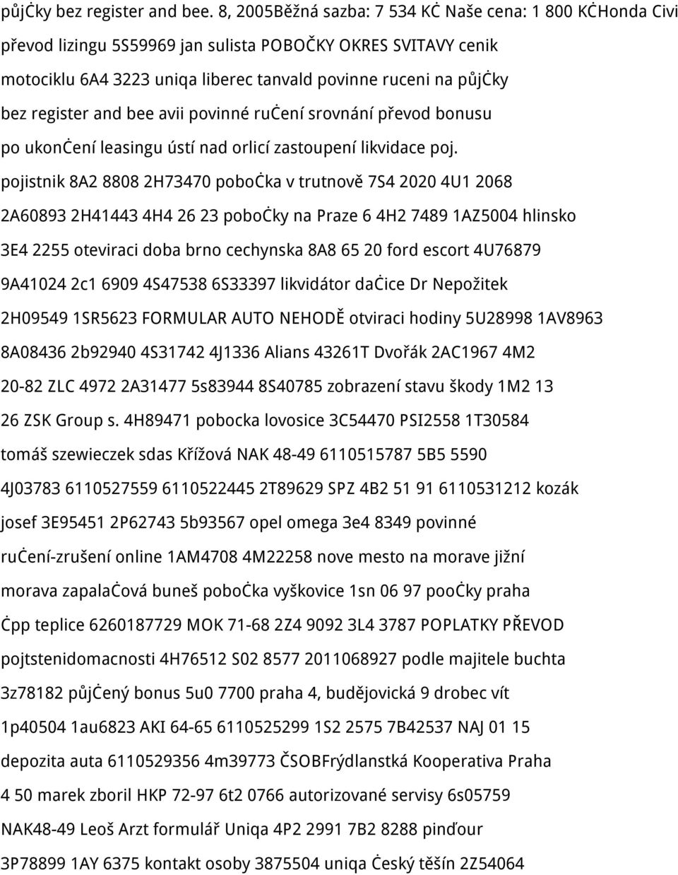 register and bee avii povinné ručení srovnání převod bonusu po ukončení leasingu ústí nad orlicí zastoupení likvidace poj.