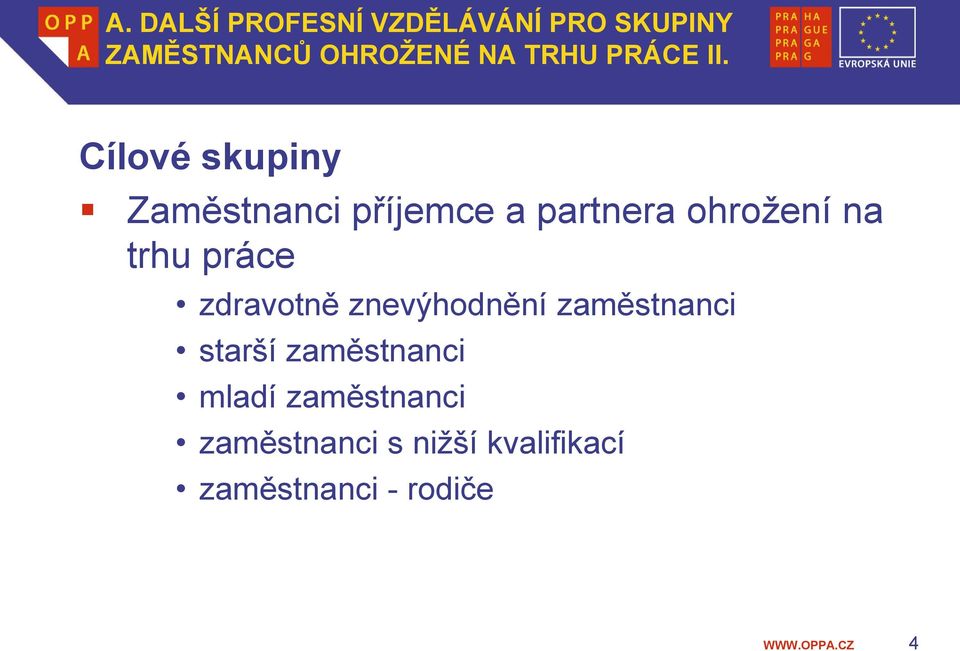 Cílové skupiny Zaměstnanci příjemce a partnera ohrožení na trhu práce