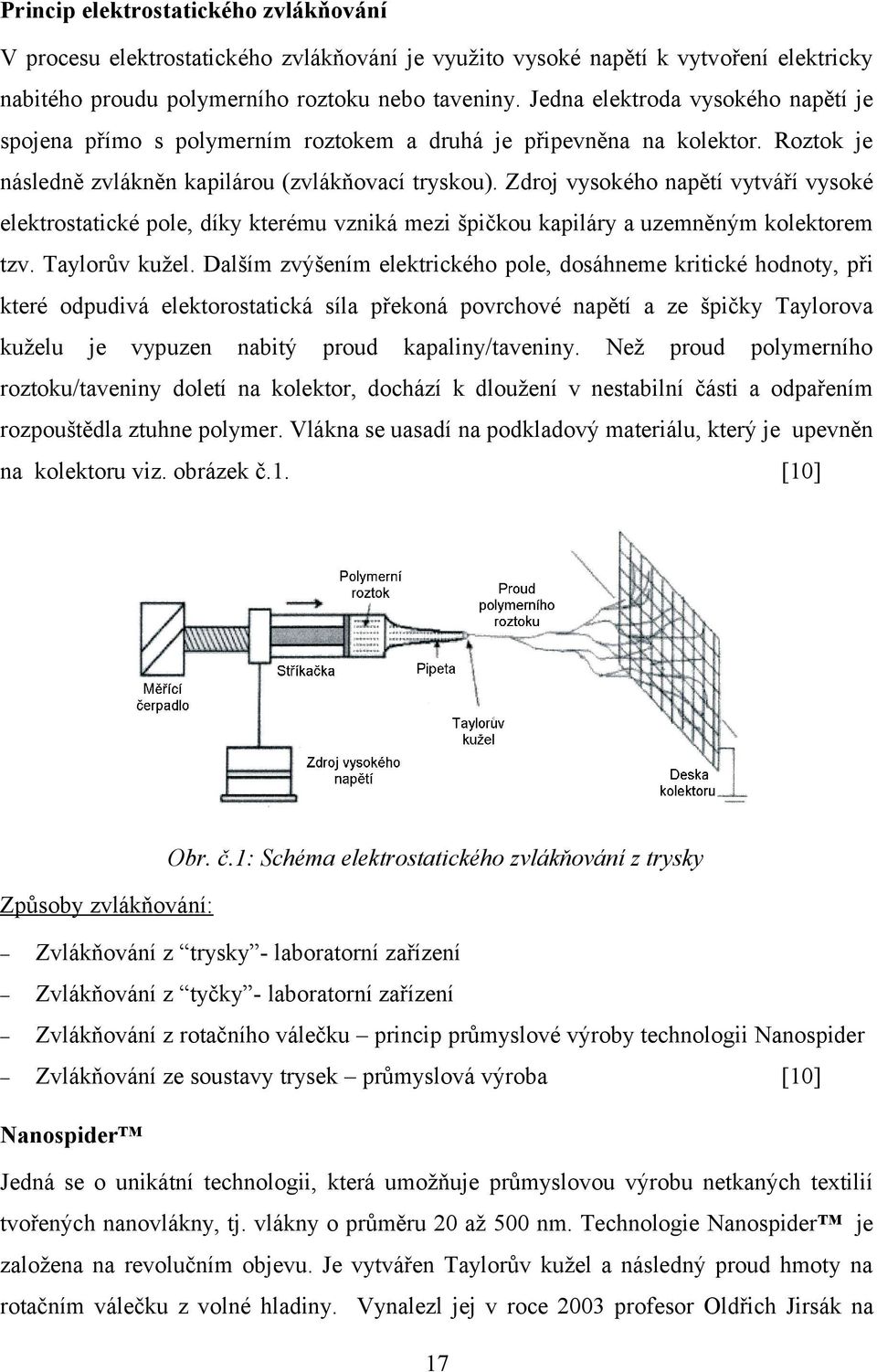 Zdroj vysokého napětí vytváří vysoké elektrostatické pole, díky kterému vzniká mezi špičkou kapiláry a uzemněným kolektorem tzv. Taylorův kužel.