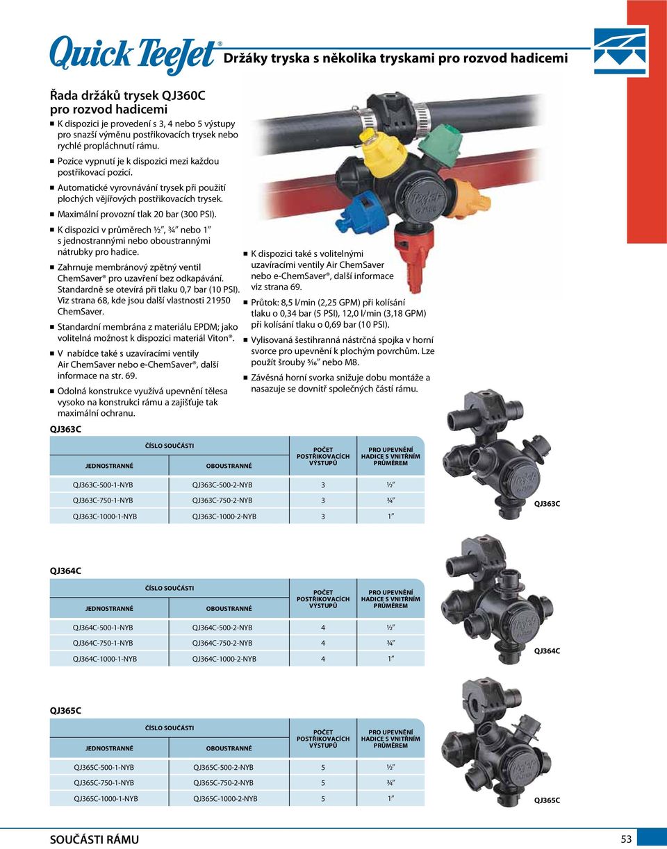 n Maximální provozní tlak 20 bar (300 PSI). n K dispozici v průměrech 1/20, 3/40 nebo 10 s jednostrannými nebo oboustrannými nátrubky pro hadice.