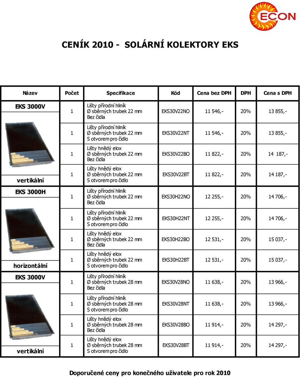 255,- 20% 4 706,- EKS30H22BO 2 53,- 20% 5 037,- horizontální EKS30H22BT 2 53,- 20% 5 037,- EKS 3000V EKS30V28NO 638,- 20% 3 966,-