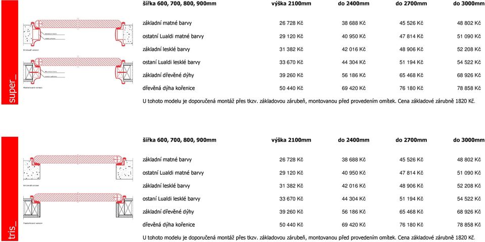 modelu je doporučená montáž přes tkzv. základovou zárubeň, montovanou před provedením omítek. Cena základové zárubně 1820 Kč.