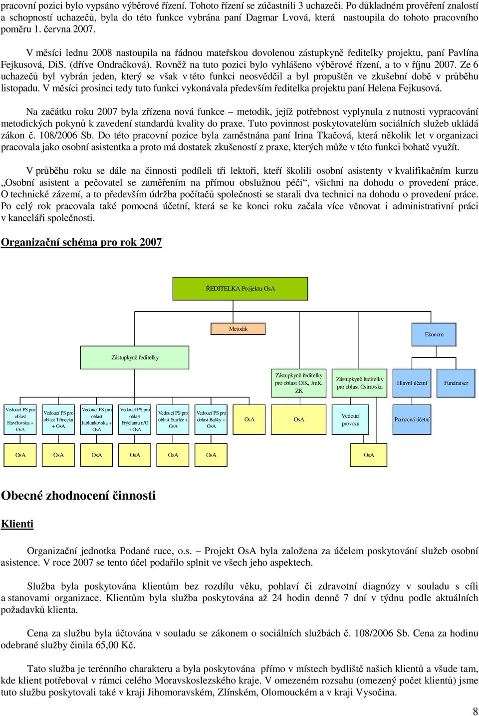 V měsíci lednu 2008 nastoupila na řádnou mateřskou dovolenou zástupkyně ředitelky projektu, paní Pavlína Fejkusová, DiS. (dříve Ondračková).