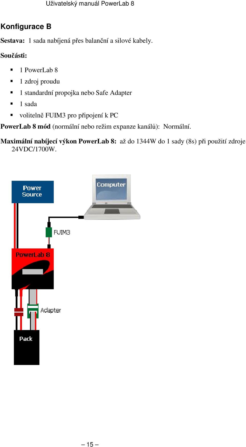 Součásti: 1 PowerLab 8 1 zdroj proudu 1 standardní propojka nebo Safe Adapter 1 sada volitelně