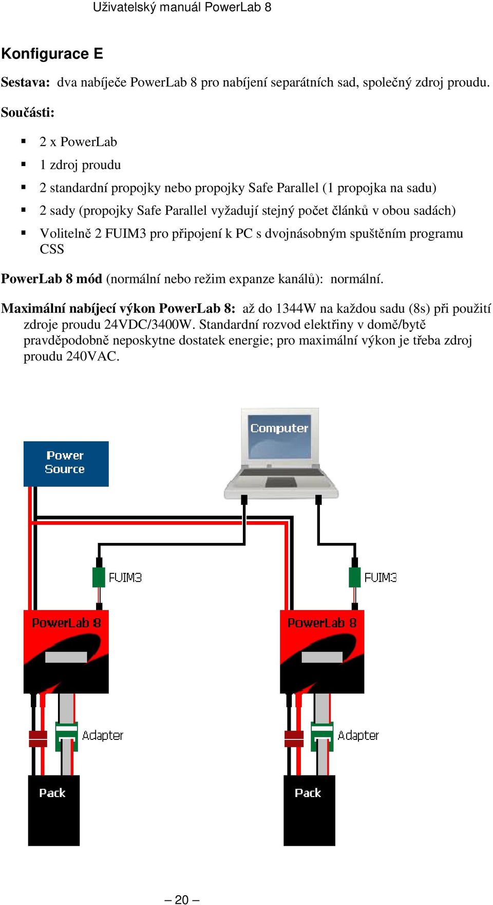 obou sadách) Volitelně 2 FUIM3 pro připojení k PC s dvojnásobným spuštěním programu CSS PowerLab 8 mód (normální nebo režim expanze kanálů): normální.