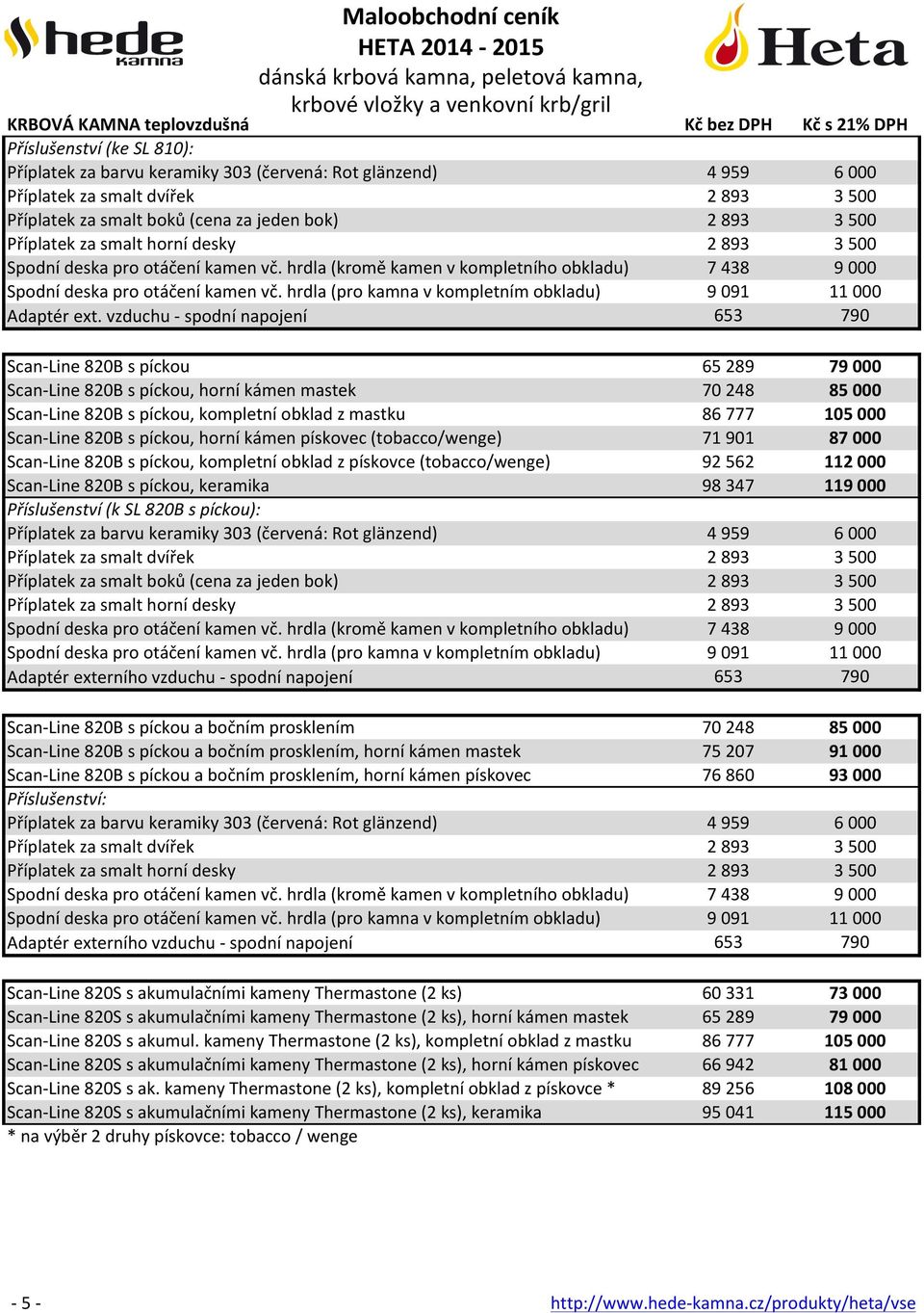 vzduchu - spodní napojení Kč bez DPH Kč s 21% DPH Scan- Line 820B s píckou Scan- Line 820B s píckou, horní kámen mastek Scan- Line 820B s píckou, kompletní obklad z mastku Scan- Line 820B s píckou,