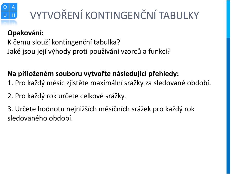 Na přiloženém souboru vytvořte následující přehledy: 1.