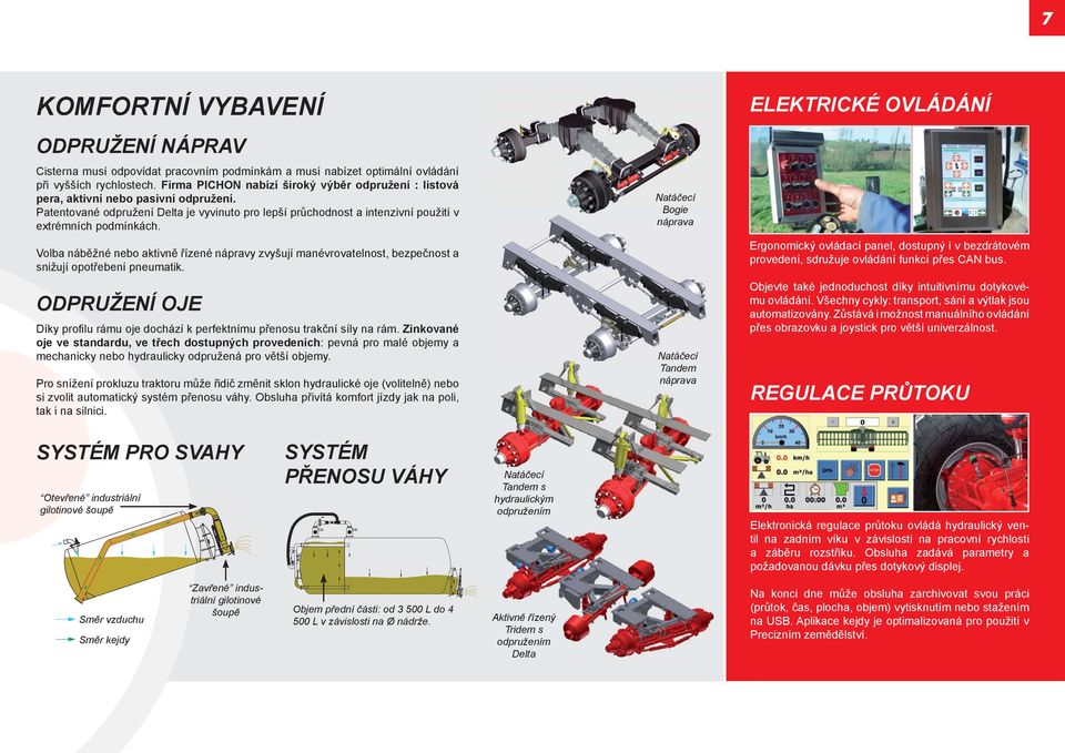 Volba náběžné nebo aktivně řízené nápravy zvyšují manévrovatelnost, bezpečnost a snižují opotřebení pneumatik. ODPRUŽENÍ OJE Díky profi lu rámu oje dochází k perfektnímu přenosu trakční síly na rám.