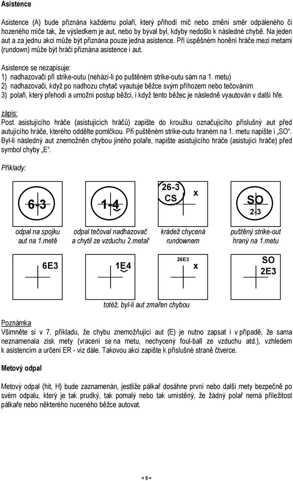 Asistence se nezapisuje: 1) nadhazovači při strike-outu (nehází-li po puštěném strike-outu sám na 1.