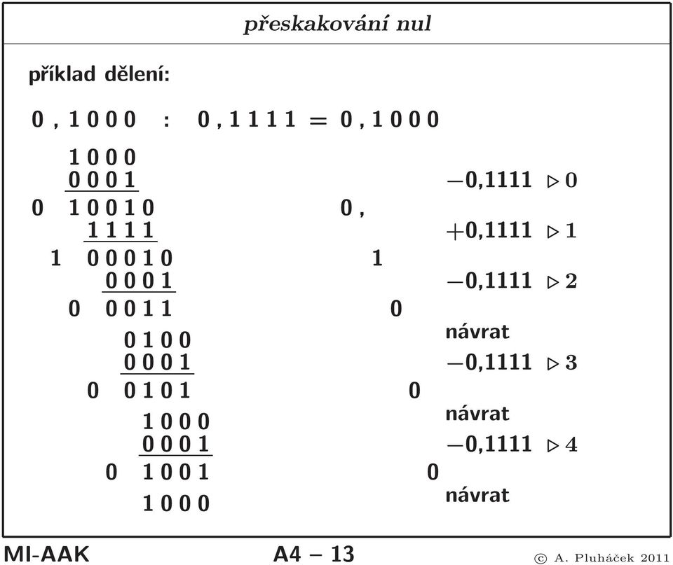 2 0 0011 0 0100 návrat 0001 0,1111 3 0 0101 0 1000 návrat 0001