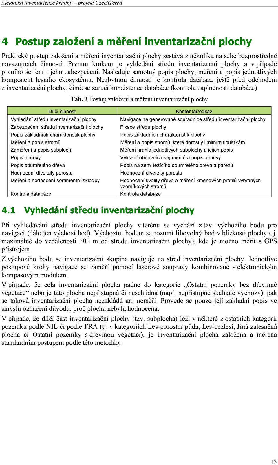 Nezbytnou činností je kontrola databáze ještě před odchodem z inventarizační plochy, čímž se zaručí konzistence databáze (kontrola zaplněnosti databáze). Tab.