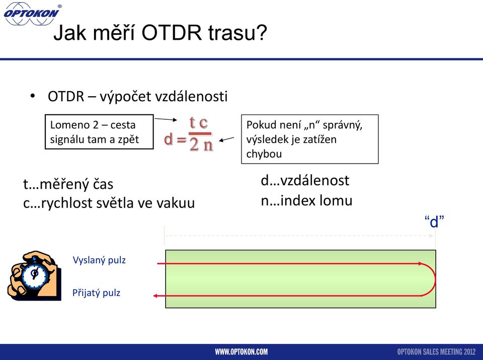 d = t měřený čas c rychlost světla ve vakuu t c 2 n Pokud