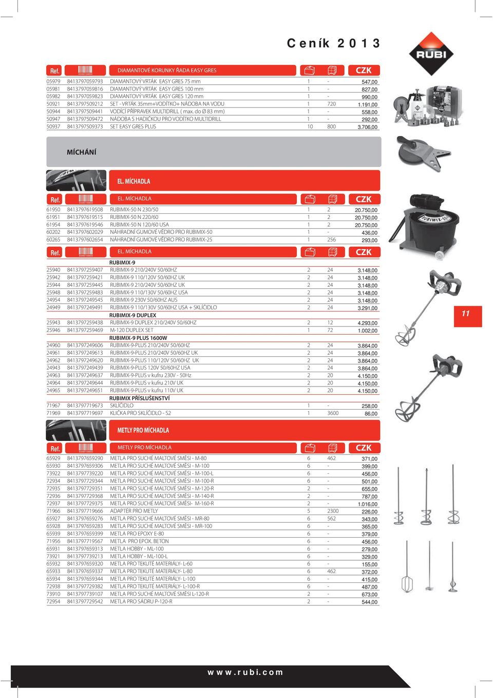 do Ø 83 mm) 1-558,00 50947 8413797509472 NÁDOBA S HADIČKOU PRO VODÍTKO MULTIDRILL 1-292,00 50937 8413797509373 SET EASY GRES PLUS 10 800 3.706,00 MÍCHÁNÍ EL.