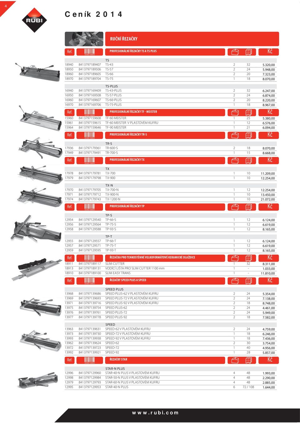 220,00 16970 8413797169706 TS-75-PLUS 1 18 8.967,00 PROFESIONÁLNÍ ŘEZAČKY TF - MEISTER 15960 8413797159608 TF-60 MEISTER 1 25 5.380,00 15961 8413797159615 TF-60 MEISTER V PLASTOVÉM KUFRU 1 12 6.