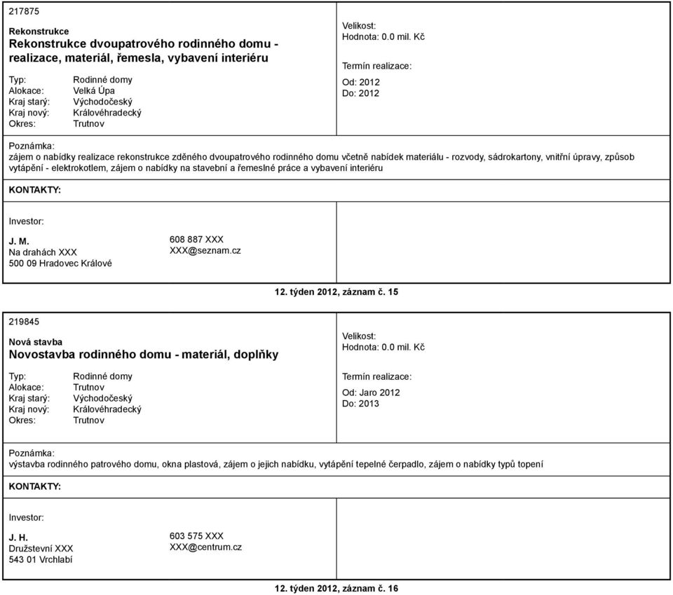 stavební a řemeslné práce a vybavení interiéru J. M. Na drahách XXX 500 09 Hradovec Králové 608 887 XXX XXX@seznam.cz 12. týden 2012, záznam č.