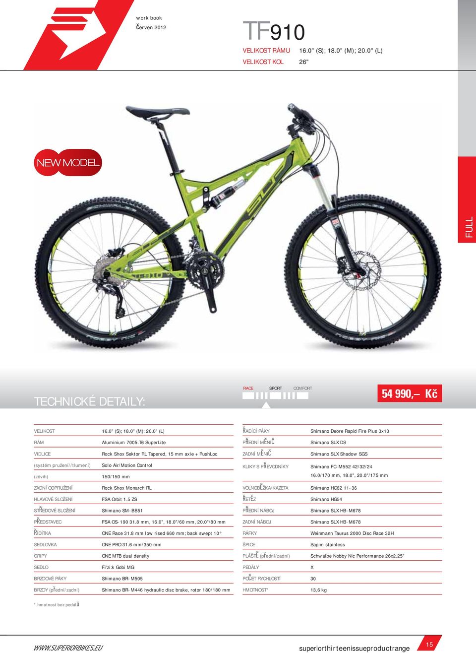 5 ZS ST EDOVÉ SLOŽENÍ Shimano SM-BB51 FSA OS-190 31.8 mm, 16.0", 18.0"/60 mm, 20.0"/80 mm ÍDÍTKA ONE Race 31.8 mm low rised 660 mm; back swept 10 ONE PRO 31.