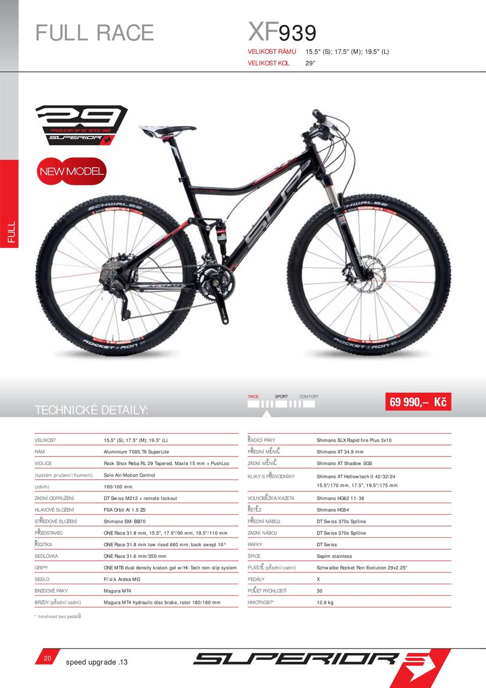 5 ZS ST EDOVÉ SLOŽENÍ Shimano SM-BB70 ONE Race 31.8 mm, 15.5", 17.5"/90 mm, 19.5"/110 mm ÍDÍTKA ONE Race 31.8 mm low rised 660 mm; back swept 10 ONE Race 31.