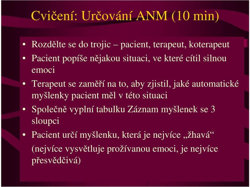 automatické myšlenky pacient měl v této situaci Společně vyplní tabulku Záznam myšlenek se 3