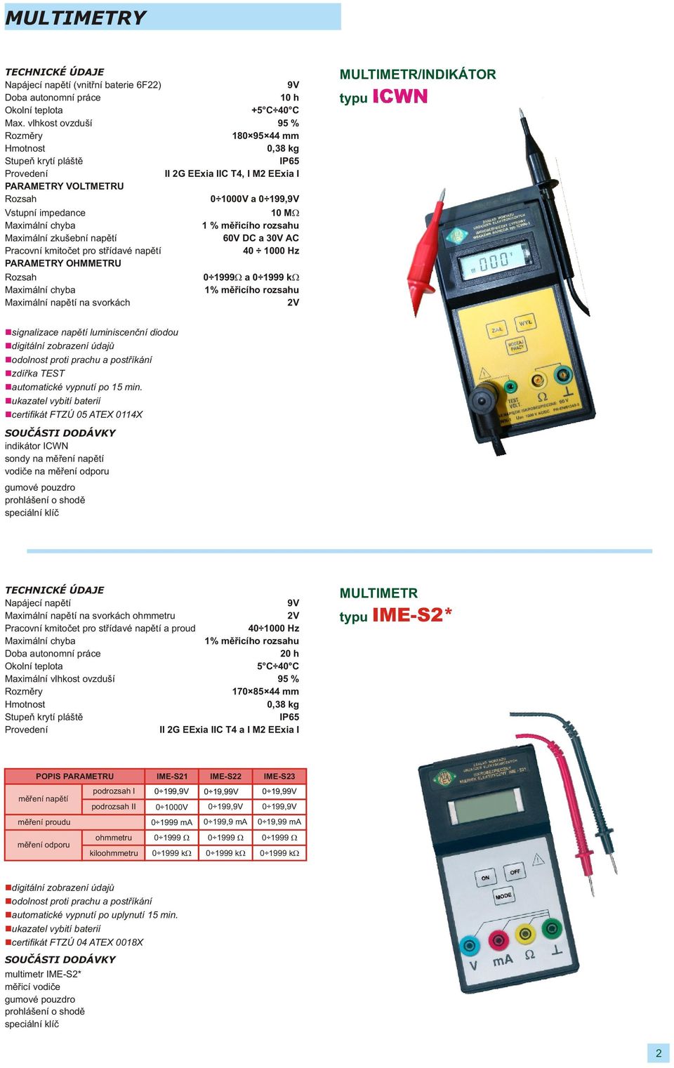 MULTIMETR/INDIKÁTOR typu ICWN signalizace napìtí luminiscenèní diodou digitální zobrazení údajù zdíøka TEST automatické vypnutí po 15 min.