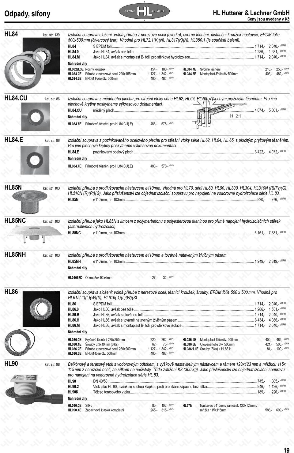 M Jako HL84, avšak s montaplast B- fólií pro stěrkové hydroizolace... 1 714,- 2 040,- HL062B.3E Nosný kroužek 154,- 183,- HL084.2E Příruba z nerezové oceli 220x155mm 1 127,- 1 342,- HL084.