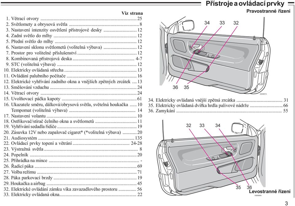 .. 13 11. Ovládání palubního poèítaèe...16 12. Elektrické vyhøívání zadního okna a vnìjších zpìtných zrcátek... 13 13. Smìšování vzduchu...24 14. Vìtrací otvory...24 15. Uvolòovací páèka kapoty...61 16.