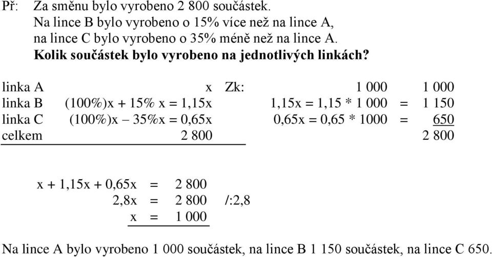 Kolik součástek bylo vyrobeno na jednotlivých linkách?