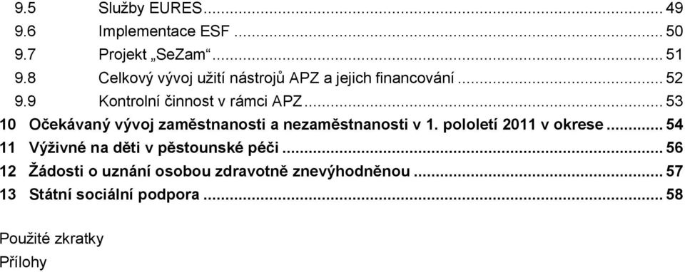 .. 53 10 Očekávaný vývoj zaměstnanosti a nezaměstnanosti v 1. pololetí 2011 v okrese.