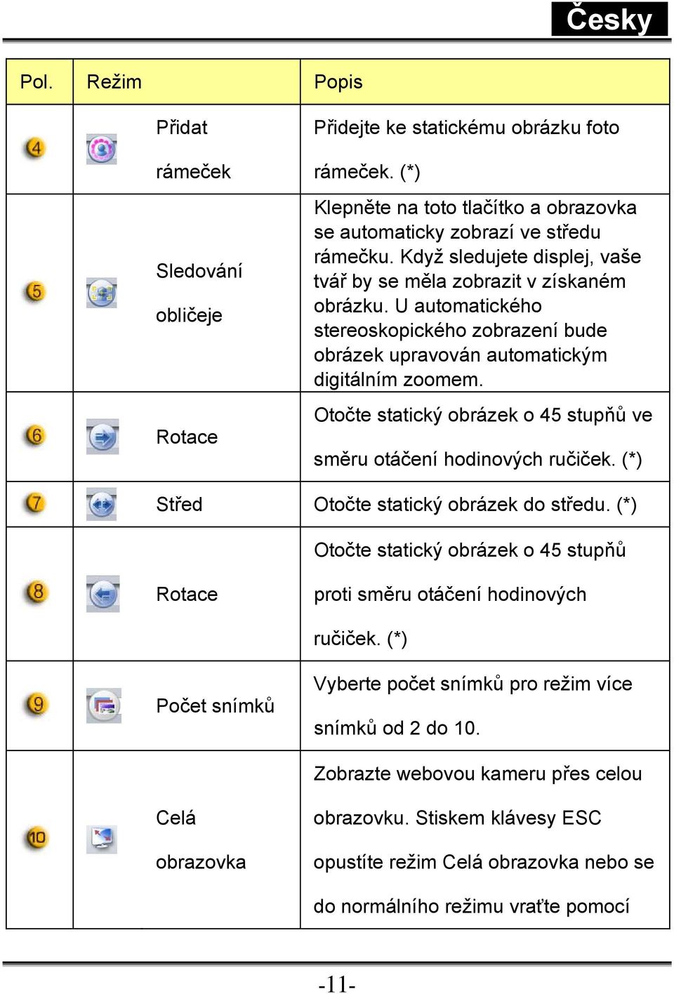 Otočte statický obrázek o 45 stupňů ve směru otáčení hodinových ručiček. (*) Střed Otočte statický obrázek do středu.