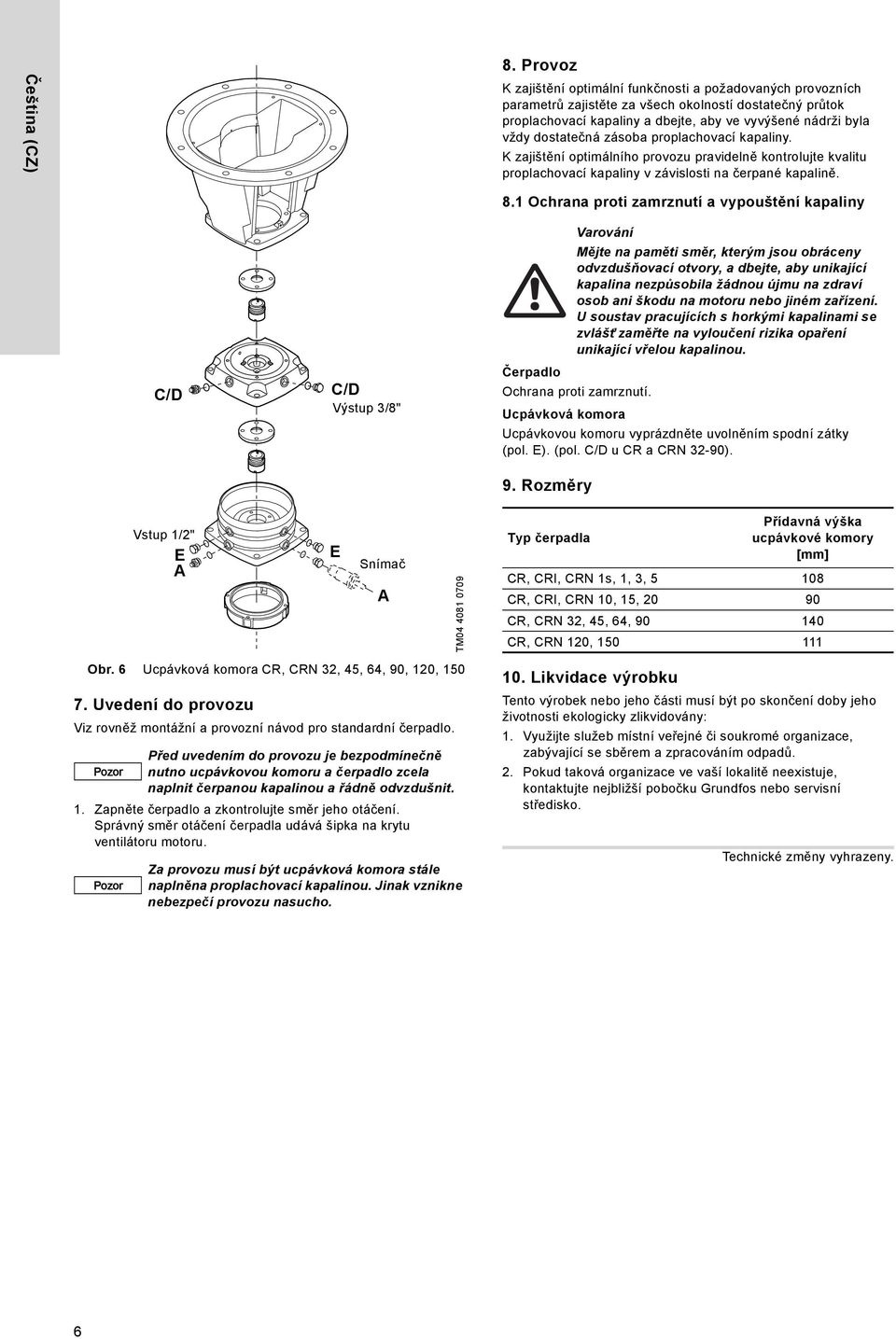 zásoba proplachovací kapaliny. K zajištění optimálního provozu pravidelně kontrolujte kvalitu proplachovací kapaliny v závislosti na čerpané kapalině. Výstup 3/8" 8.