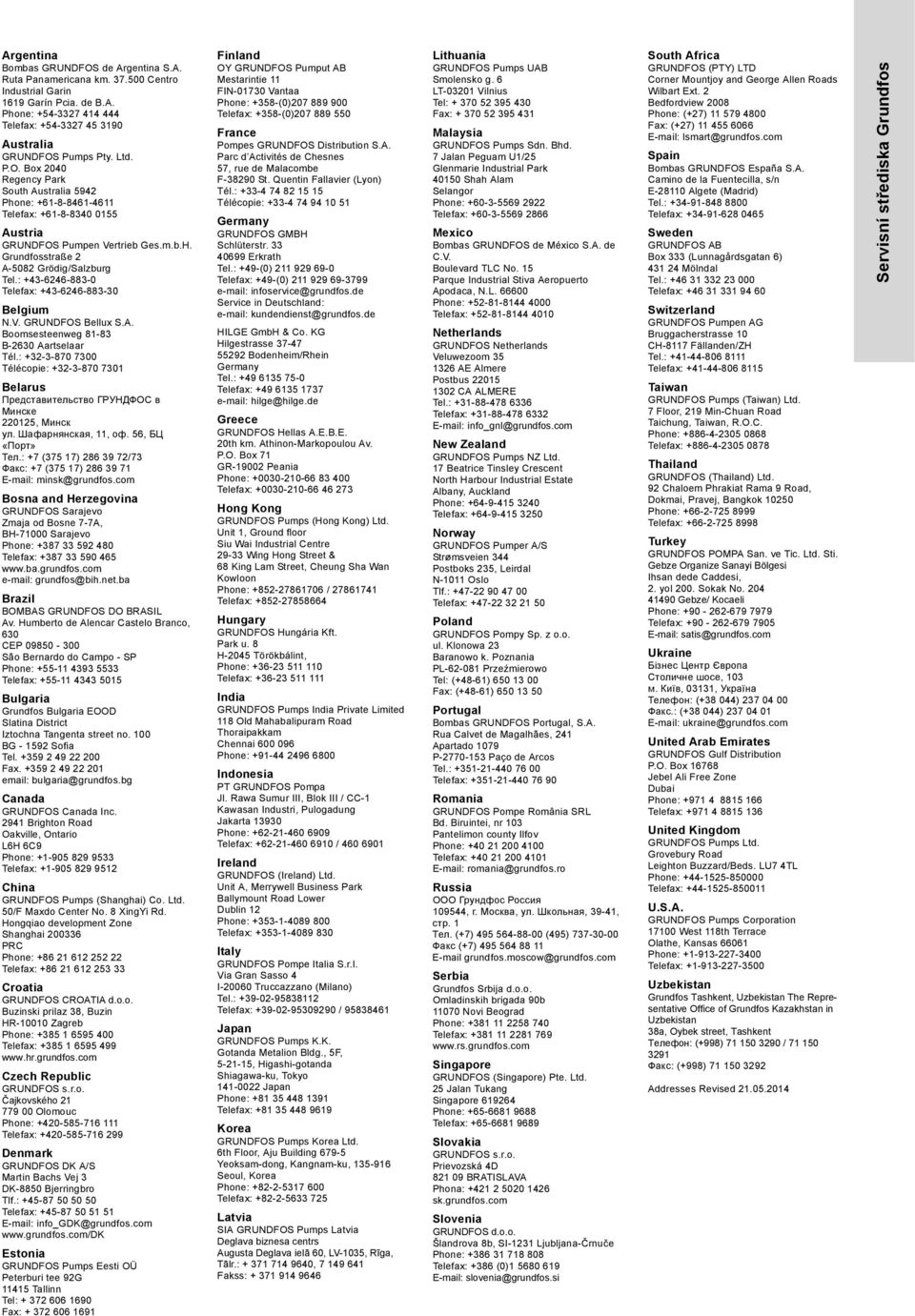 : +43-6246-883-0 Telefax: +43-6246-883-30 Belgium N.V. GRUNDFOS Bellux S.. Boomsesteenweg 81-83 B-2630 artselaar Tél.