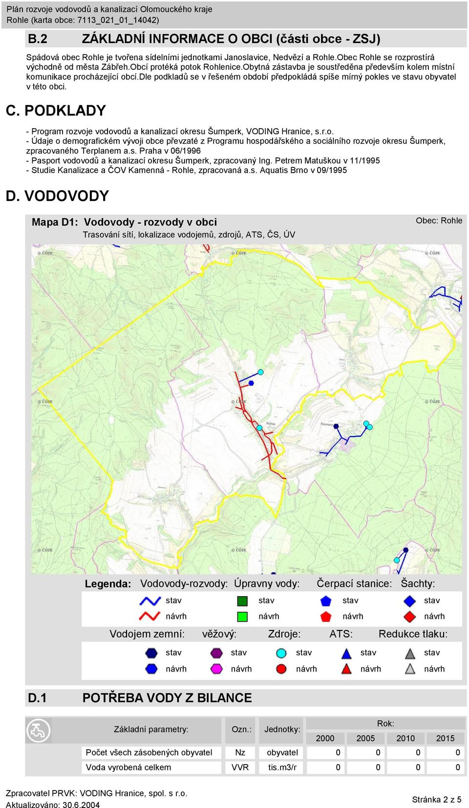 C. PODKLADY - Program rozvoje vodovodů a kanalizací okresu Šumperk, VODING Hranice, s.r.o. - Údaje o demografickém vývoji obce převzaté z Programu hospodářského a sociálního rozvoje okresu Šumperk, zpracovaného Terplanem a.