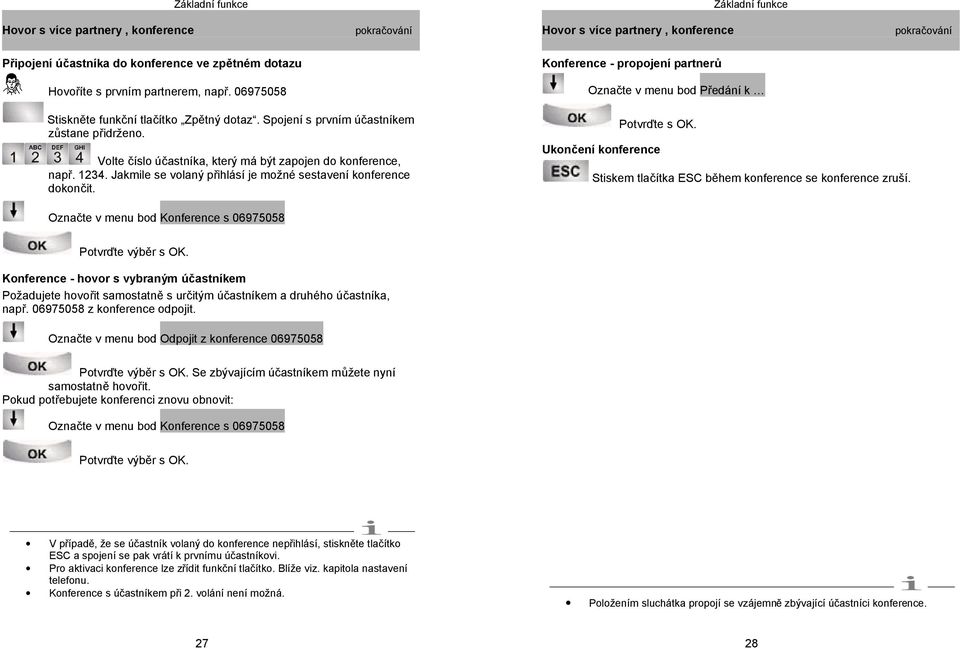 Volte číslo účastníka, který má být zapojen do konference, např. 1234. Jakmile se volaný přihlásí je možné sestavení konference dokončit. Potvrďte s OK.