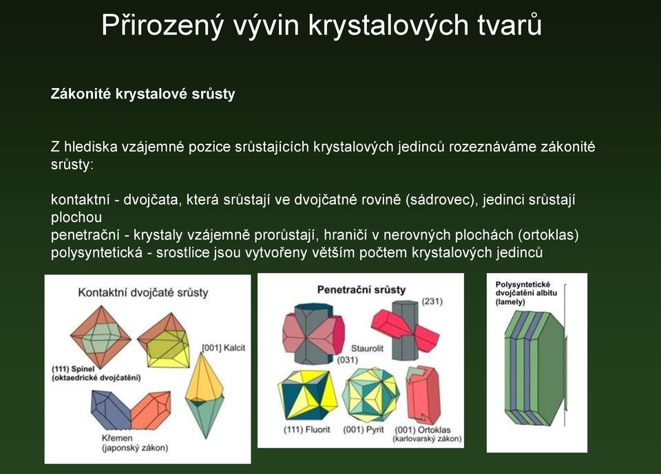 rovině (sádrovec), jedinci srůstají plochou penetrační - krystaly vzájemně prorůstají, hraničí v