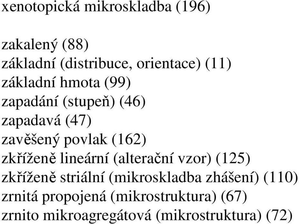 zkříženě lineární (alterační vzor) (125) zkříženě striální (mikroskladba zhášení)