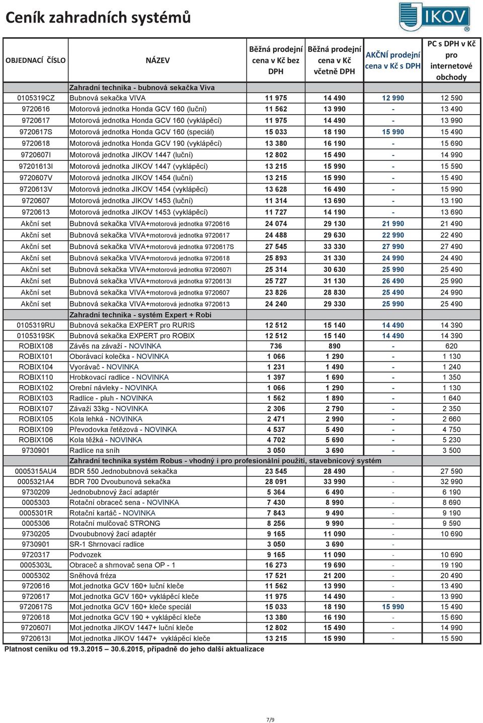 380 16 190-15 690 9720607I Motorová jednotka JIKOV 1447 (luní) 12 802 15 490-14 990 97201613I Motorová jednotka JIKOV 1447 (vyklápcí) 13 215 15 990-15 590 9720607V Motorová jednotka JIKOV 1454 (luní)