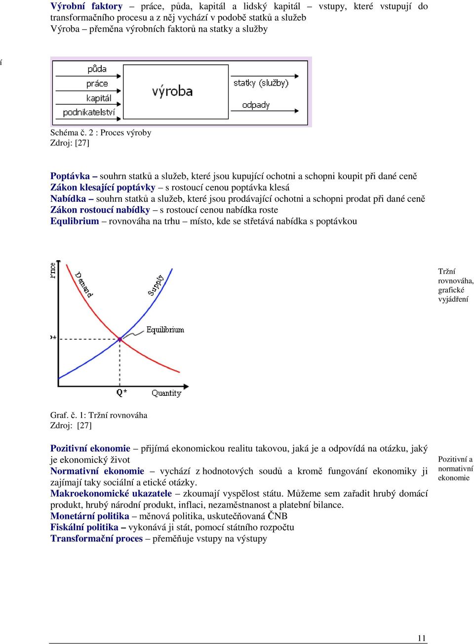 2 : Proces výroby Zdroj: [27] Poptávka souhrn statků a služeb, které jsou kupující ochotni a schopni koupit při dané ceně Zákon klesající poptávky s rostoucí cenou poptávka klesá Nabídka souhrn