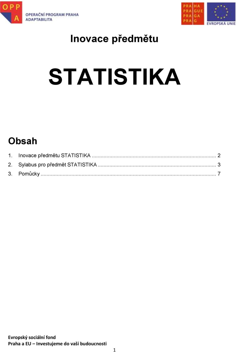 Sylabus pro předmět STATISTIKA.