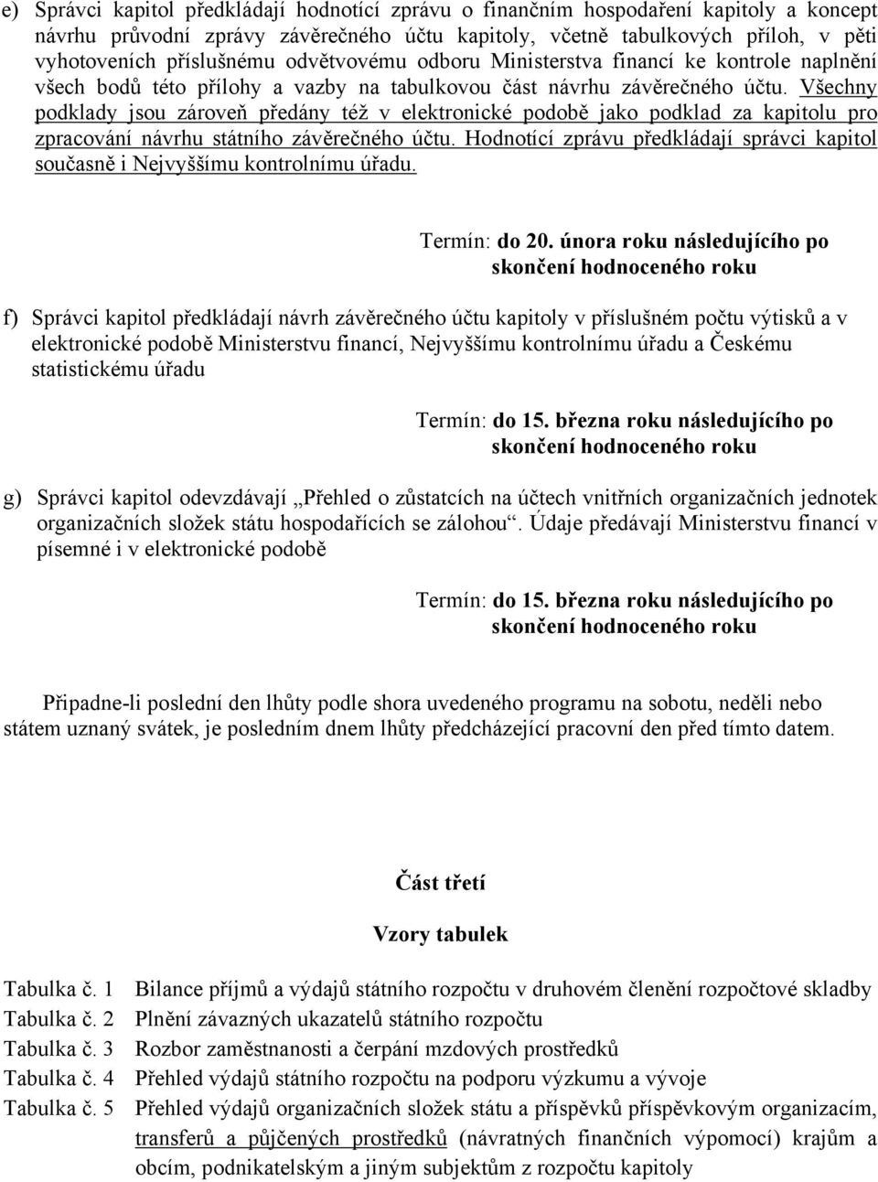 Všechny podklady jsou zároveň předány též v elektronické podobě jako podklad za kapitolu pro zpracování návrhu státního závěrečného účtu.