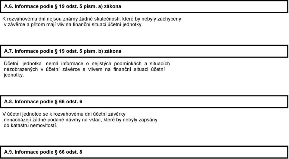 jednotky. A.7. Informace podle 19 odst. 5 písm.