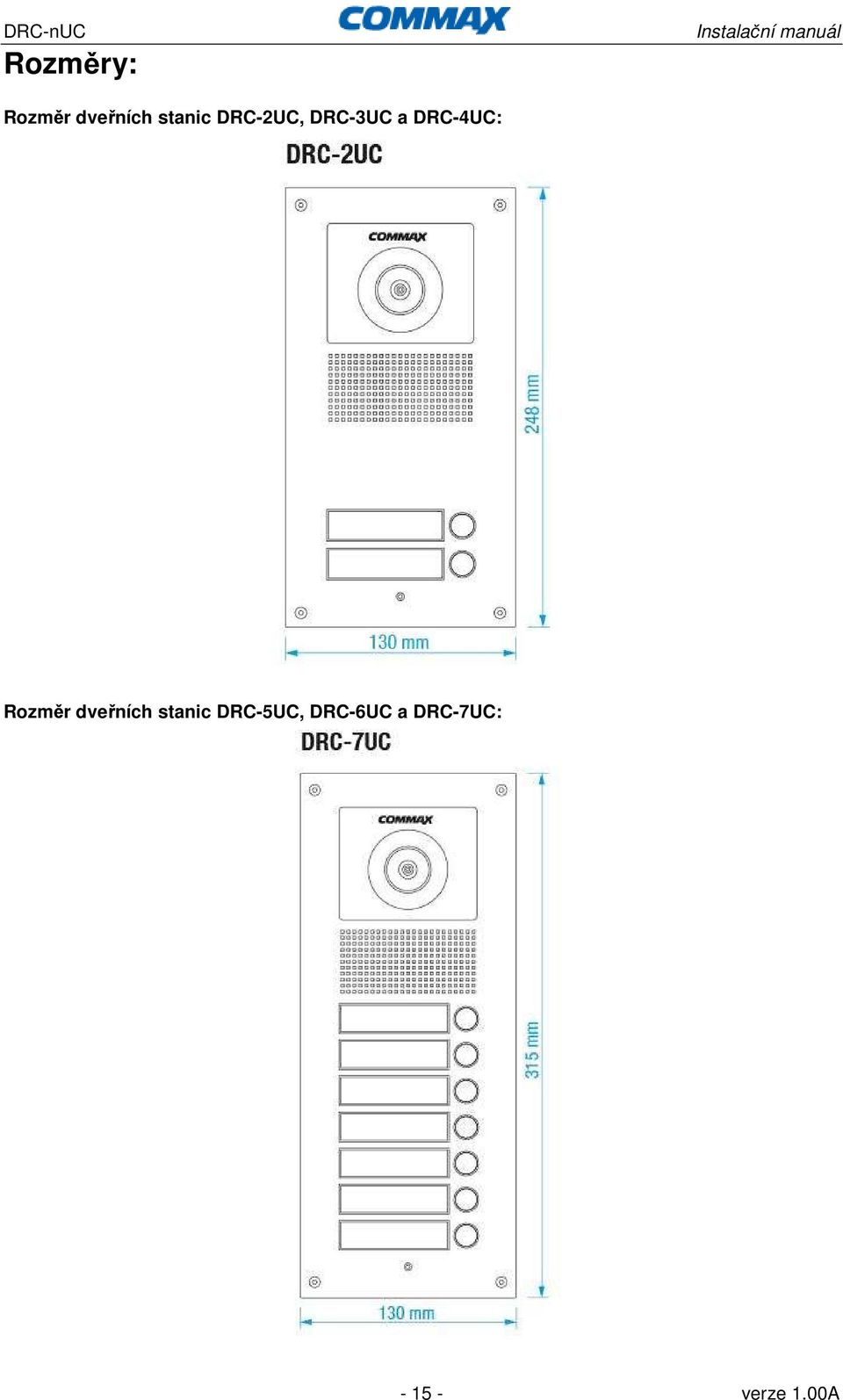 Rozměr dveřních stanic DRC-5UC,