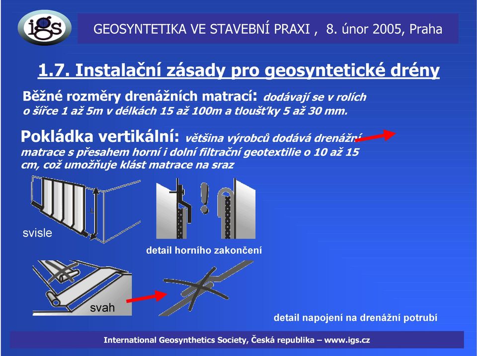 Pokládka vertikální: většina výrobců dodává drenážní matrace s přesahem horní i dolní filtrační
