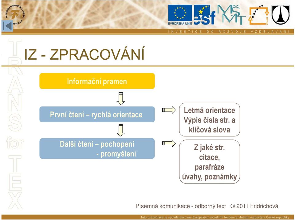 promyšlení Letmá orientace Výpis čísla str.