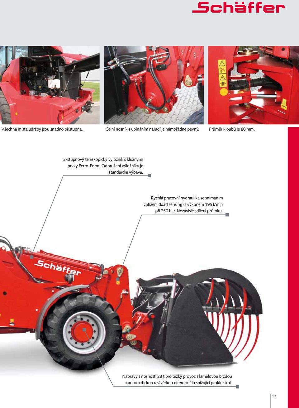 Rychlá pracovní hydraulika se snímáním zatížení (load sensing) s výkonem 195 l/min při 250 bar.