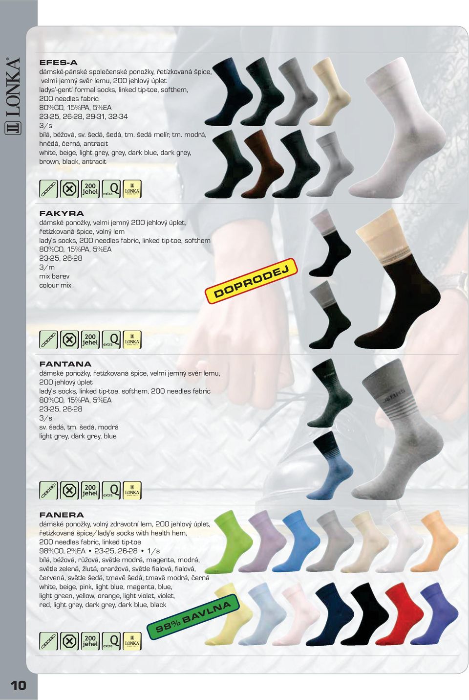 tip-toe, softhem mix barev colour mix DOPRODEJ FNTN dámské ponožky, řetízkovaná špice, velmi jemný svěr lemu, lady s socks, linked tip-toe, softhem, sv. šedá, tm.